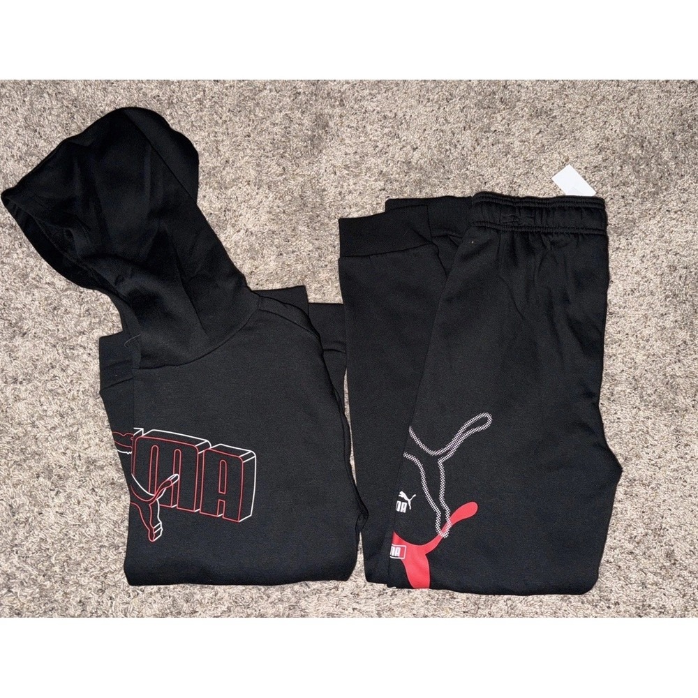 PUMA Boys' Core Logo Sweatshirt & Jogger Pants Size Large 14-16 Black Red